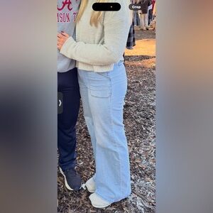 Square Front Pocket Wide Leg Light Blue Denim Jeans, Great Condition, Like New